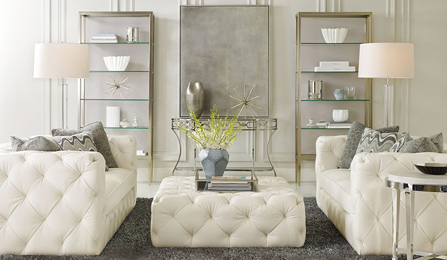 Bernhardt white and silver glam livingroom