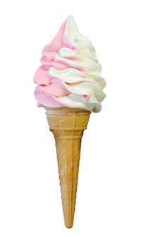 soft serve vanilla-strawberry ice cream cone