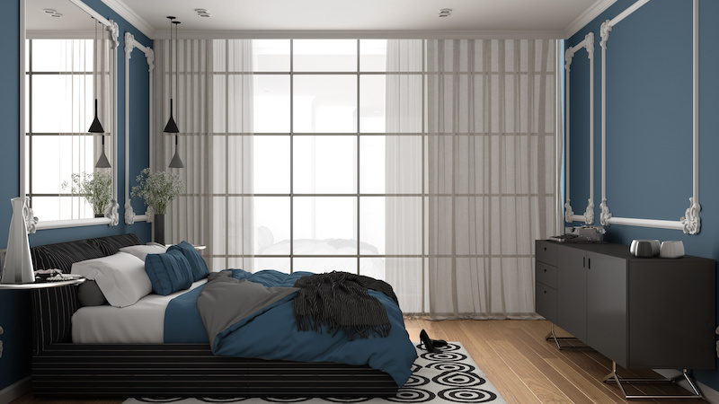 Classic Blue bedroom - Archviz - Adobe Stock