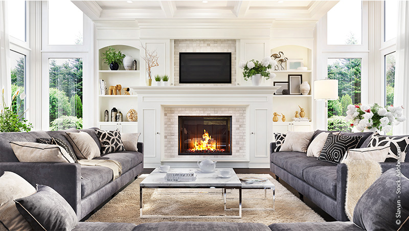 Luxurious interior design living room and fireplace in a beautiful house – Slavun photo at Adobe Stock