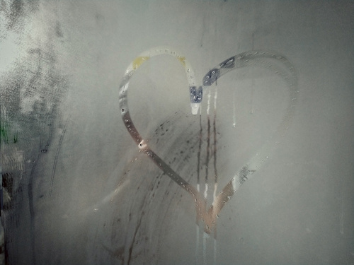 Steam shower - heart on glass