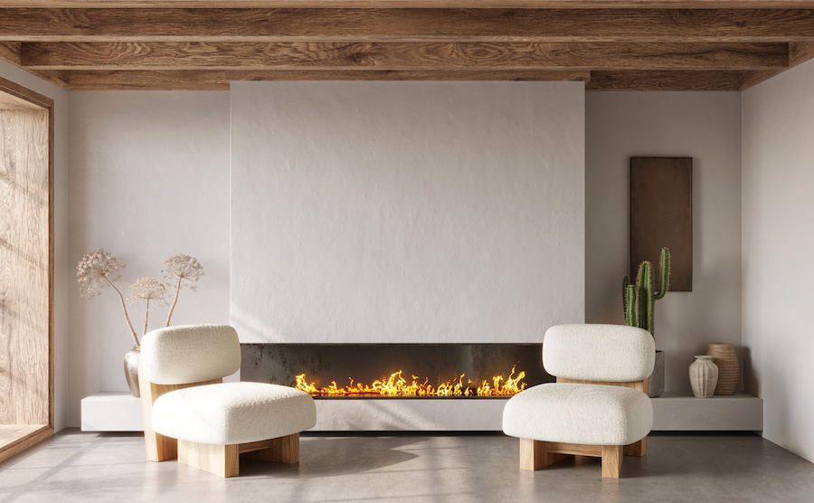 Minimalist living room with fireplace - ©Василь Чейпеш - Adobe Stock image