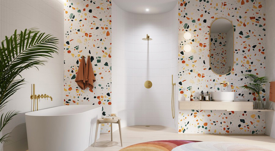 Italian terrazzo tile Minimalist bathroom by Omnires