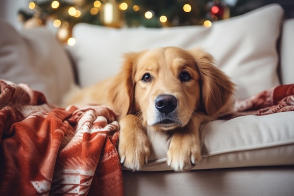 Golden Retriver pup at Christmas