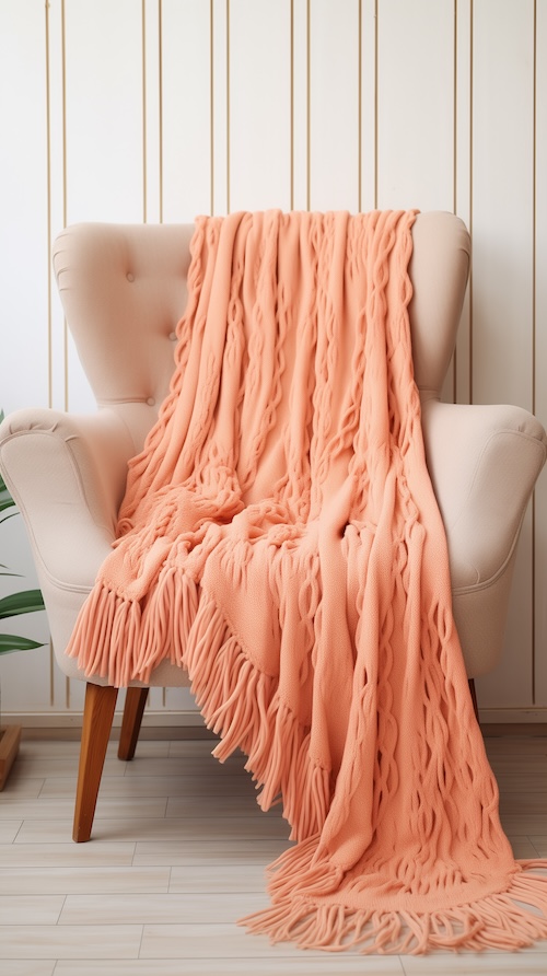 Peach Fuzz inspiration - chair and blanket throw