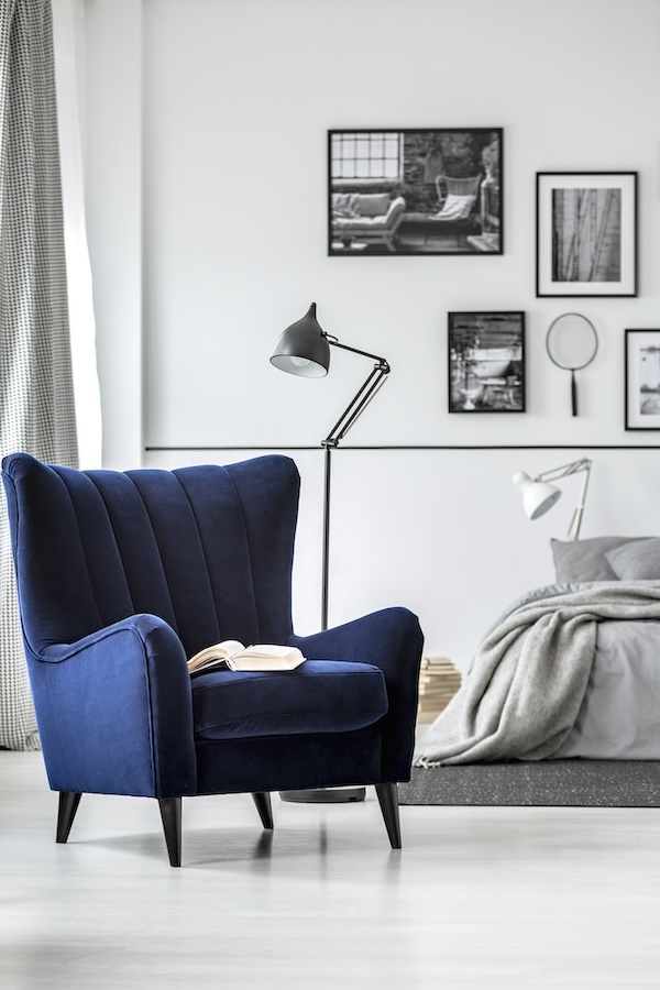Trendy wing back chair in cobalt